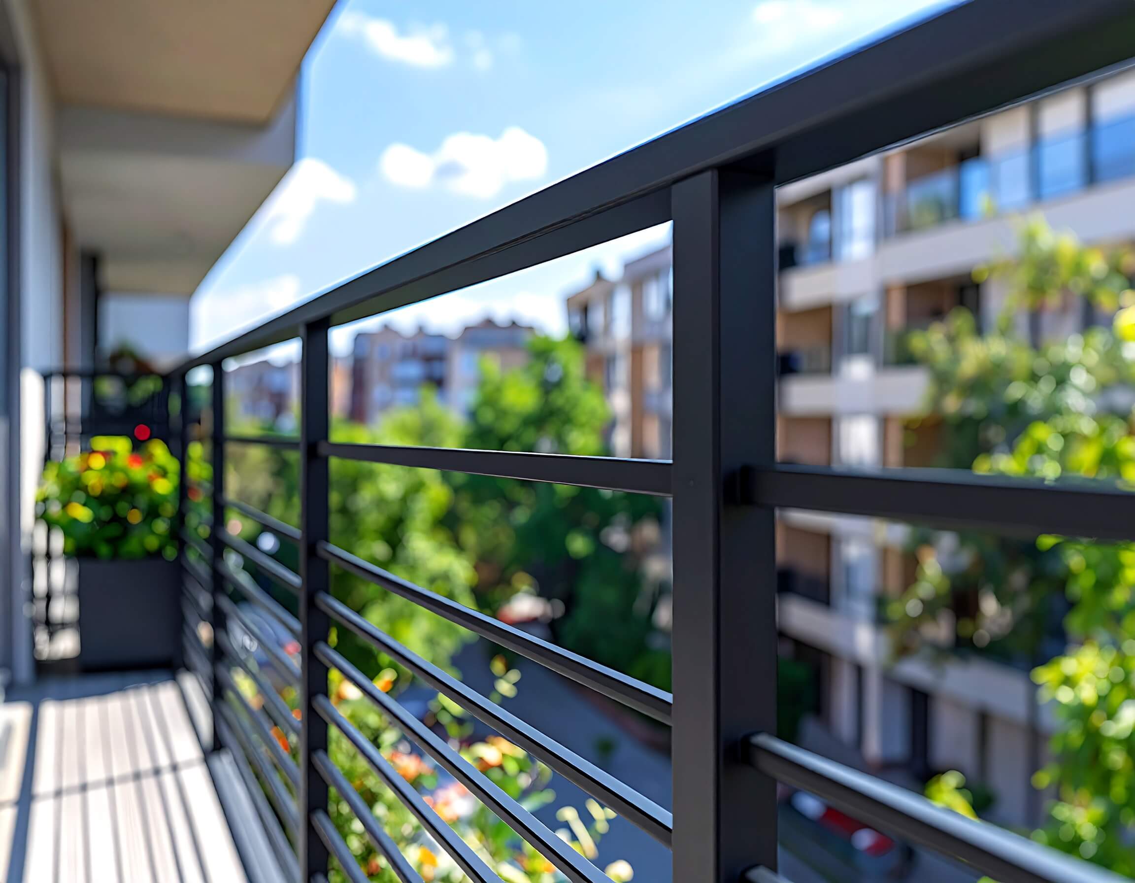 Metalne ograde za terase sa horizontalnim linijama u modernom stilu