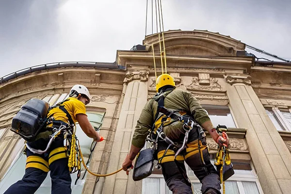 dve osobe sa alpnisičkom opremom na sebi počinju radove