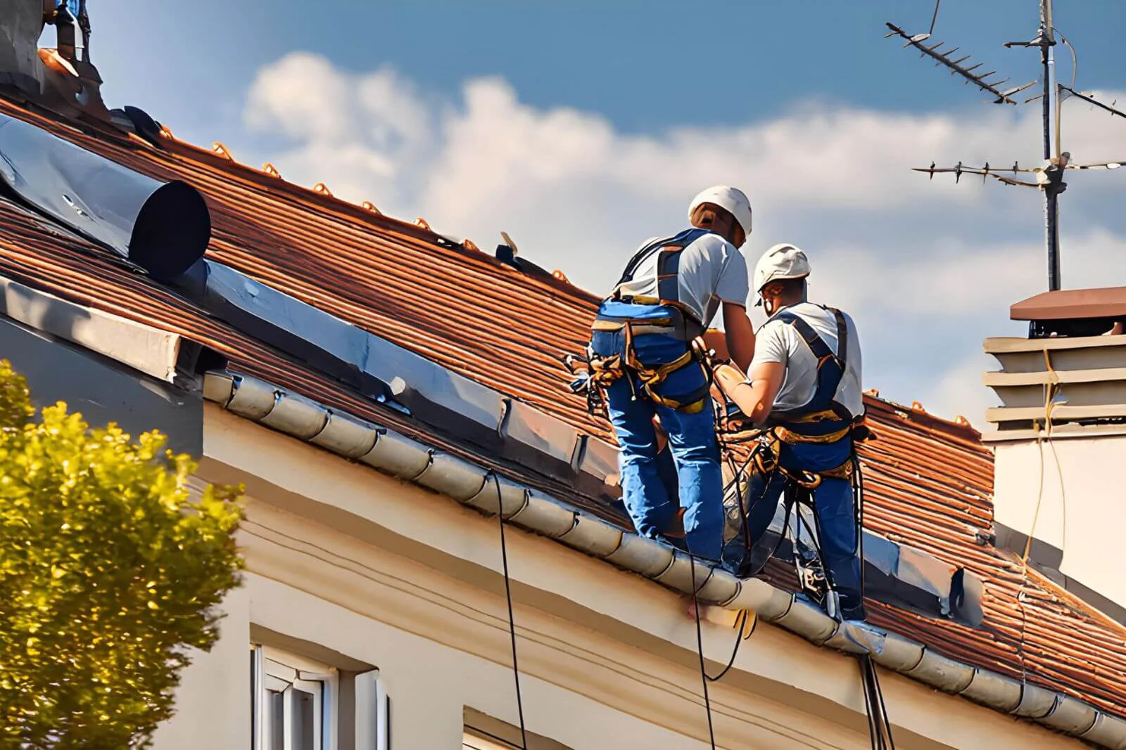 čovek u plavoj majici sa kačketom pere prozor na visini